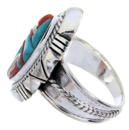 Southwest Turquoise Coral Inlay Jewelry Ring Size 4-3/4 BW67011